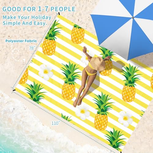Beach Blanket 78''×110'' Suits 1-7 Adults Waterproof Sandproof Oversized Lightweight Waterproof Durable Blanket Large Picnic Mat for Beach Travel Camping Picnic Hiking - color: Pineapple, size: 78''x110''