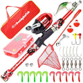 DaddyGoFish Kids Fishing Pole - Rod Reel Combo Tackle Box Starter Set - First Year Small Gear Kit for Boys Girls Toddler Youth Age Beginner Little Children - color: Red (Essential Set), size: 4ft
