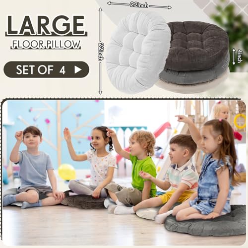 Jerify Floor Pillow Cushions Large Round Square Large Meditation Floor Pillow for Classroom Adult Meditation Picnic Party Seating Learning Daycare School(Round,Graded Grey,4 Pcs) - color: Graded Gray, size: Round