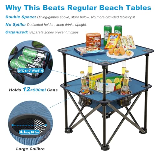 Folding Camping Table, Portable Outdoor Picnic Table, Lightweight Square Camp Table with Built-in 4 Cup Holders Food Basket and Travel Bag for Barbeque Beach Camping and Tailgate Blue - color: Blue