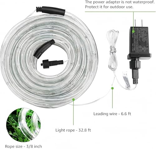 Lighting EVER 33ft 240 LED Outdoor Rope Lights Cool White 6000K, 24 V Connectable, Waterproof Clear Tube String Lights for Deck Railing, Patio Ground, Garden, Yard Lawn, Flower Bed Landscape, Camping - color: Cool White