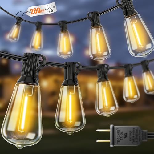 VOLIVO 200FT Outdoor String Lights for Patio, Waterproof Hanging Lights with 65+2 Shatterproof ST38 Edison Bulbs, Dimmable & Connectable Outside String Light for Backyard, Deck, Porch, Balcony - size: 200FT(65 Bulbs)