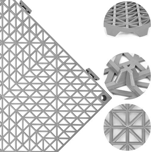 ToLanbbt Modular Interlocking Cushion 24P 11.8" x 11.8" Interlocking Rubber Floor Drain Holes Non-Slip Splicing Drainage Mats for Deck, Shower, Kitchen, Drain Pool, Sauna Bath, Indoor Outdoor (Grey) - size: 24 Pcs