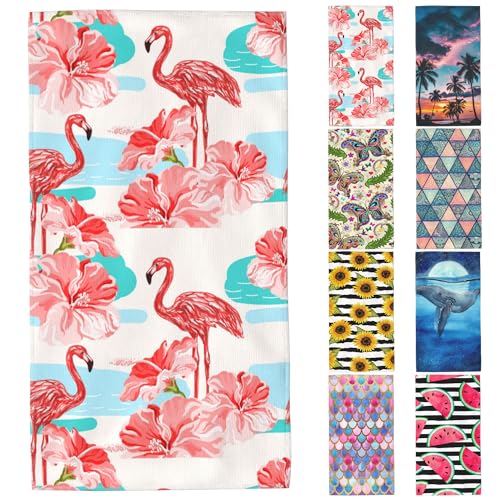 Hibiscus Beach Towel,Tropical Flamingo and Red Hibiscus Lightweight Compact Sand Free Quick Dry Oversized Pool Swimming Towels for Girls Women Adults,29.5"×59" - color: Tropical Flamingo and Red Hibiscus