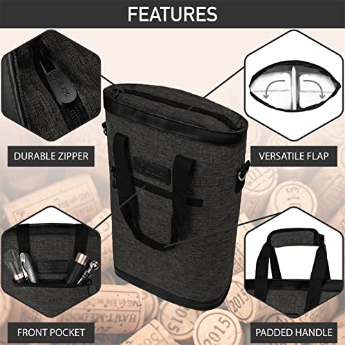 opux Two Bottle Wine Bag Carrier Tote, Insulated Leakproof 2 Bottle Wine Cooler Bag for Travel BYOB Picnic, Portable Wine Case, Gift for Men Women Wine Lover Birthday Party Christmas, Charcoal Gray - color: Charcoal Gray