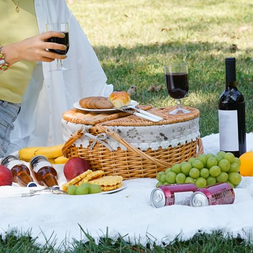 15" Wicker Picnic Baskets with Removable Liner, Empty Picnic Basket with Lid, Picnic Hamper with Folding Woven Handles for Picnic, Camping, Outdoor, Halloween, Thanks Giving - WhiteKapok - color: White Kapok