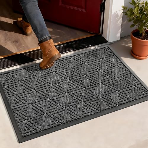 Yimobra Large Door Mat 36x24, All-Weather Waterproof Non-Slip Welcome Matt Outdoor, Heavy Duty Non Slip Doormat for Entryway for Patio and Garage Indoor, Easy Clean, Mix Grey - color: Mix Grey, size: 36x24 Inch