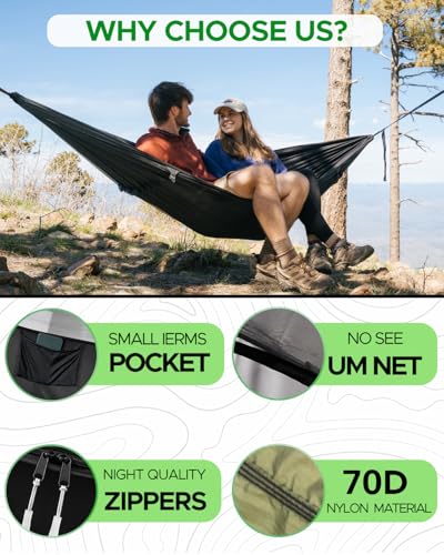Sunyear Camping Hammock with Net - Double&Single Hammock with House-Like Net- Easy Setup & Pack, Lightweight & Portable, Perfect for Hiking, Backpacking, Outdoor Sleeping - color: Black, size: 106"L x 55"W