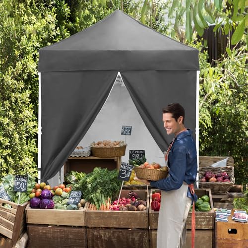 EAGLE PEAK 5x5 Instant Canopy with 4-Side Wall Panels, Small Pop up Portable Canopy Tent with Carry Bag, Light Weight Sun Shelter for Sports, Camping and Beach, Gray - color: Gray