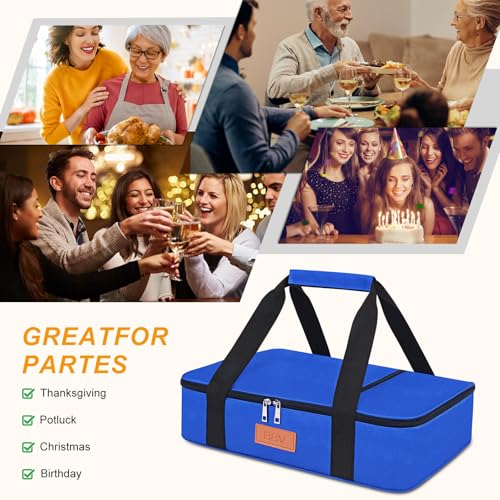 BBV Insulated Casserole Carrier for Hot or Cold Food, Food Warmer Bag Fits 9"x13" Baking Dish, Durable Nylon Leak Proof Food Containers for Travel, Potluck, Parties, Picnic, Cookouts (Royal Blue) - color: Royal Blue