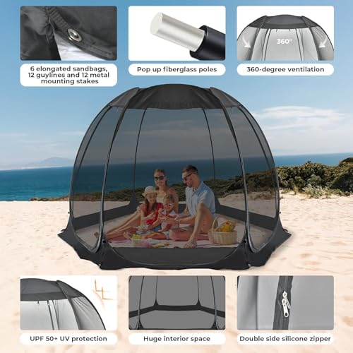 Alvantor® Pop Up House Tent, Outdoor Screen Room, Canopy Tent with UV Resistant, Easy Up Foldable Screen House for Camping Garden, Black, 10 x10 FT - color: Black, size: 10'x10'