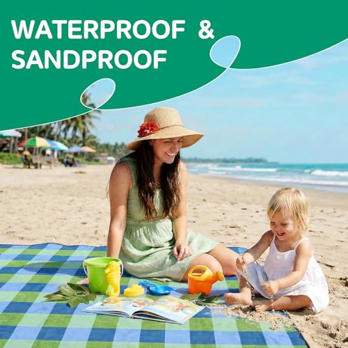 Waterproof Picnic Blanket Beach Outdoor Camping Mat Extra Large Foldable Cute Big Travel Essential Accessories Gift Park Patio Lawn Garden Grass Ground Play Music Festival Concert Must Have - color: Plaid Green