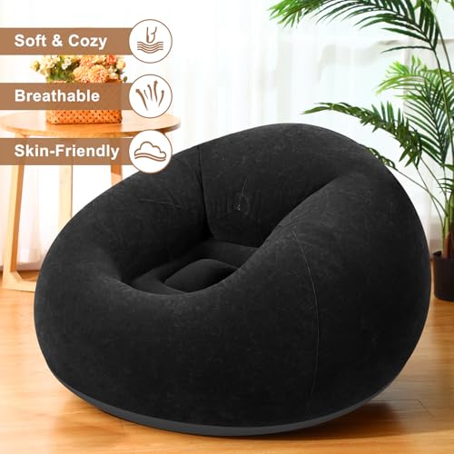 Realspring 6 9 12 Pcs Inflatable Bean Bag Chairs for Adults with Electric Air Pump, Blow up Couch Folding Portable Inflatable Couch Lazy Sofa for Outdoor Movie Night Camping(Black,6 Pcs) - color: Black