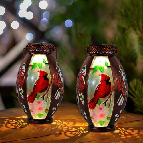 Starsoul 2 PC Cardinal Outdoor Solar Lantern Cardinal Solar Light Waterproof Tabletop Lamp with Hollowed-Out Design for Yard Patio Garden Pathway - color: Cardinal-2 PC