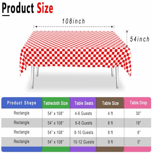 2 Pack Checkered Tablecloth Disposable Plastic Red and White Checkered Tablecloth Waterproof Rectangular Picnic Table Cover, Black Party Decoration, 54 x 108 inches - color: Red Checkered, size: 54" x 108" Rectangular (2 Pack)