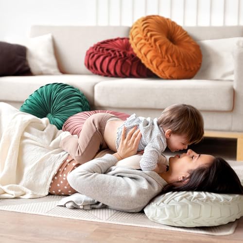 Teieas 2 Pcs Round Throw Pillows Decorative Pumpkin Velvet Boho Pleated Bed Pillows Back Support for Couch Chair Dorm Car 14.96'' (Beige) - color: Beige