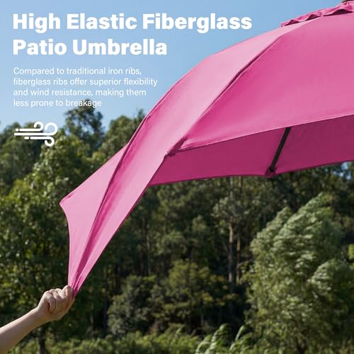 JEAREY 9FT Outdoor Patio Umbrella,Market Table Umbrella with 8 Fiberglass Ribs, Pool Umbrella with Tilt and Crank, UV Protection Lightweight & Wind-Resistant for Lawn, Garden, Deck and Backyard, Rose Pink - color: Rose Pink