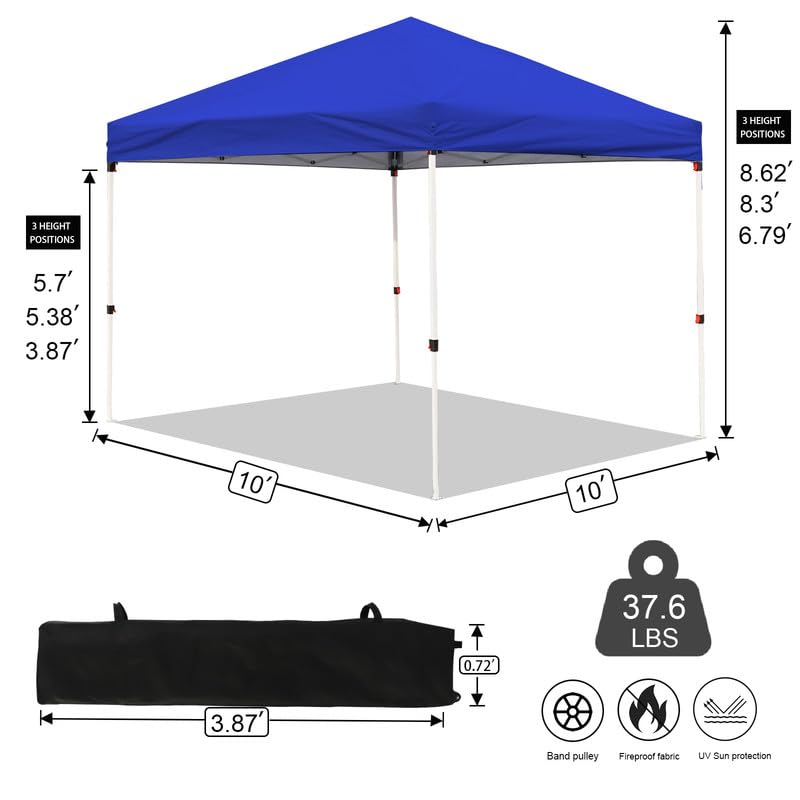 Northroad 10x10ft Pop Up Canopy, Popup Outdoor Canopy Tent with Wheeled Carrying Bag,Portable Gazebo Shelter for Patio,Deck,Garden,Beach（Blue） - color: Blue, size: 10x10