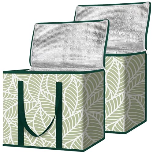 BALEINE 2Pk Insulated Reusable Grocery Bags, Collapsible Cooler Bag for Groceries, Heavy Duty Large Insulated Bag (16''x9''x13'', Antique Foliage) - color: Antique Foliage