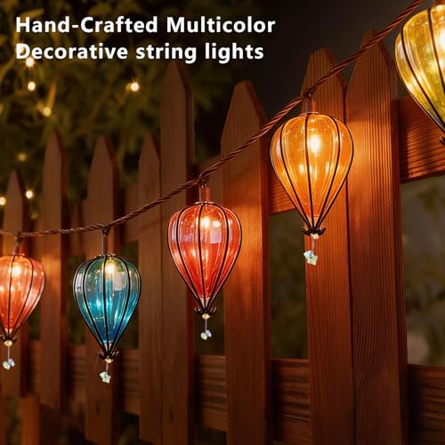 Outdoor String Lights Plug in with 10 Incandescent Bulbs, Multicolor Patio Lights Connectable Weatherproof Decorative Lantern String Lights for Gazebo Porch Bedroom Cottagecore Decor (Hot Air Balloon) - color: Multicolor Hot Air Balloon