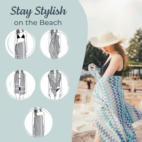 Premium Turkish Beach Towel – 100% Cotton, Quick Dry, Sand Free, Oversized Beach Towel 35”x 67” – Ideal for Travel, Pool, and Beach, – Zig Zag Blue - color: Blue