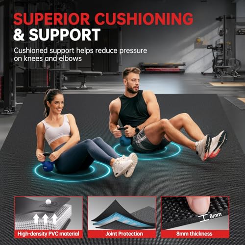 GymCope Extra Large Exercise Mat, 10'x6'/9'x6'/8'x6'/7'x5'/6'x4'(8mm) Thick Workout Mat for Home Gym & Garage Flooring, Shoe-Friendly, High-Density, MMA, HIIT, Weight Lifting, Cardio&Strength - color: 9'x6'x8mm-Black