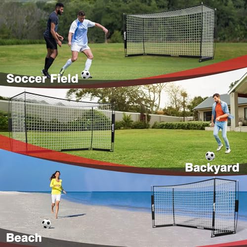 Portable Soccer Goal, Detachable 12x6 FT Soccer Goals Net for Backyard, Quick Setup Training Equipment with 1 Carry Bag, 12 Training Cones - color: Black
