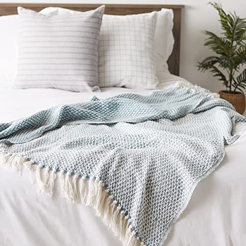 DII Woven Throw Collection 100% Cotton, Basketweave, 50x60, Storm Blue - color: Storm Blue, size: 50x60"