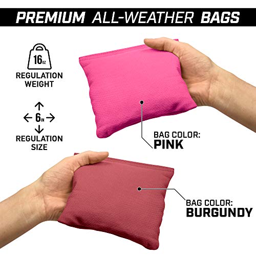 GoSports 4 ft x 2 ft Regulation Size Wooden Cornhole Boards Set with Light Brown Finish - Includes Carrying Case and Bean Bags - color: Burgundy & Pink, size: 4 ft x 2 ft