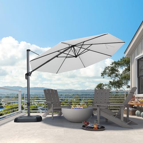 PURPLE LEAF 11 Feet Patio Umbrella Outdoor Cantilever Round Umbrella Aluminum Offset Umbrella with 360-degree Rotation for Garden Deck Pool Patio White - color: White, size: 11 Feet, style: Standard