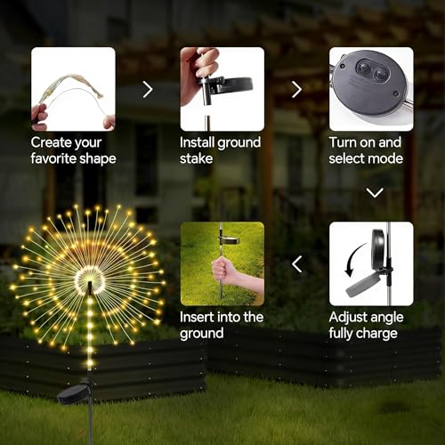 2 Pack 250LED Solar Garden Lights Outdoor, Dual Lighting Modes Firework Lights Solar Powered, Waterproof Twinkle Fairy Light Outside for Yard Patio Pathway Christmas Party Decorative（Warm White） - color: Warm White 02