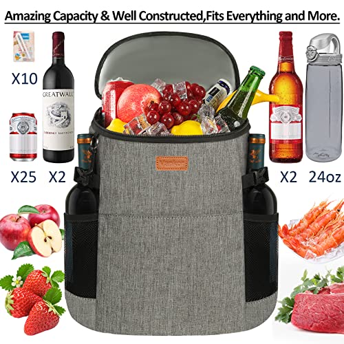 Camping Cooler Backpack 30 45 Cans, Soft Backpack Coolers Insulated Leak Proof Travel Cooler Bag Waterproof Lunch Picnic Beach Work Trip Thermal Bag Drink Beverage Beer Bag Cooler - color: Grey, size: 30 Cans