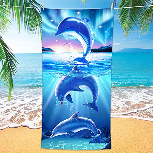 Bonsai Tree Dolphin Beach Towel, Cute Ocean Dolphins Themed Microfiber Bath Towel Gifts for Kids, Funny Abstract Animals Cartoon Sand Free Quick Dry Travel Towels for Boys Girls Pool Sports 30" x 60" - color: Dolphin 1, size: 30"x60"