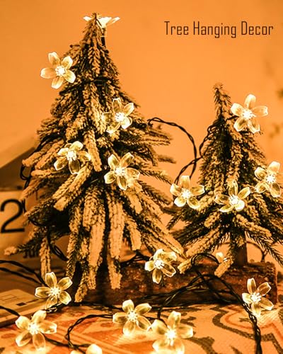 Cherry Blossom Fairy Flower String Lights Indoor Bedroom Decorations, 33ft 100 LED USB Plug in Decorative Floral Lamp for Christmas Tree Classroom Window Camping Vine Hanging (Warm White) - color: 33ft Warm White Flowers