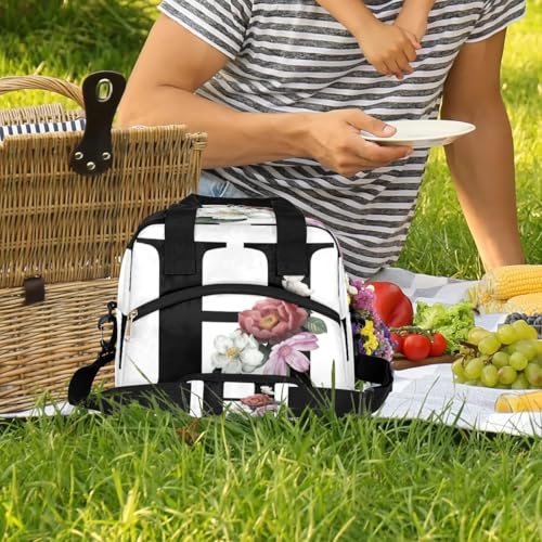 Letter H Insulated Lunch Bag for Women Men Reusable Waterproof Lunch Box Cooler Tote Bag One shoulder portable meal bag Portable Adult Lunchbox for Work Picnic Hiking Beach - color: Letter H