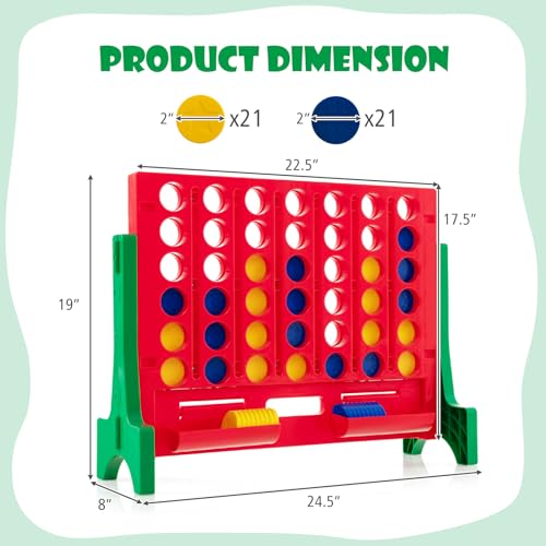 KOTEK 1.6 FT Tall Giant 4-in-A-Row, Jumbo 4-to-Score Game with Carrying Bag & 42 Coins, Quick Release Slider, Indoor Outdoor Family Board Game for Kids Adults, Freestanding/Wall-Mounted (Green) - color: Green