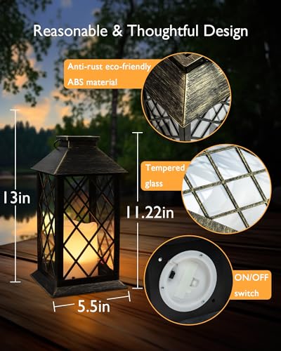Homemory Solar Lanterns Outdoor Waterproof Hanging with Flickering Flameless Candles, 2 Pack Garden Outdoor Lantern Decorative for Patio Front Porch Backyard Balcony Cabin Outside (Bronze) - style: Bronze