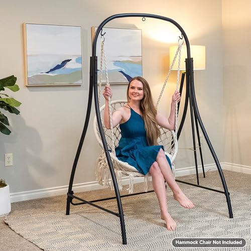 SUNCREAT Hammock Chair Stand, Heavy-Duty Steel Hammock Stand, 400 lbs Capacity, Adjustable Height, Dual-use Swing Stand for Outdoor Indoor, Hammock Chair not Included, Black - color: Black
