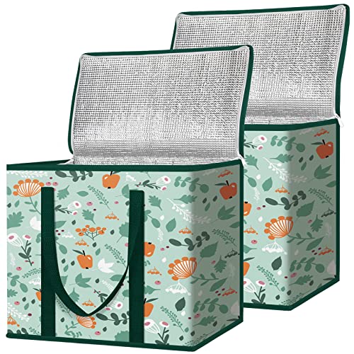 BALEINE 2Pk Insulated Reusable Grocery Bags, Collapsible Cooler Bag for Groceries, Heavy Duty Large Insulated Bag (16''x9''x13'', Spring Stroll) - color: Spring Stroll