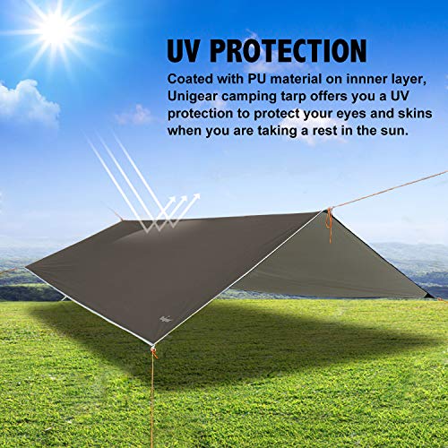 Unigear Hammock Rain Fly, 16.5/14.4/13.1/9.8ft Camping Tarp, UV Protection & Waterproof & Lightweight for Camping, Backpacking and Outdoor Adventure (Brown, 9.8 * 13.1ft) - color: Brown, size: 9.8*13.1ft