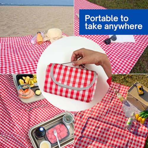 Cute Gingham Picnic Blanket, Waterproof Foldable, in Large 80x60in and Extra Large 80x80in, Portable Compact Beach Blanket, Oversized XL Outdoor Mat (Red, X-Large) - color: Red, size: X-Large