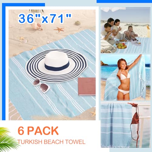 YSYJ Turkish Beach Towel 6 Pack Beach Towels 36"x71" Beach Towel Oversized Sand Free Turkish Towel Quick Dry Bath Towels Blue - color: Blue, size: 36"x71"- 6 Pack