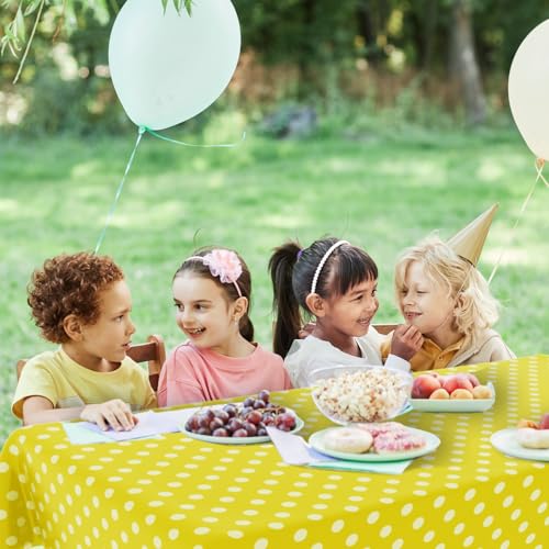 2 Pack Yellow Polka Dot Tablecloth,Yellow and White Tablecloths Disposable Plastic Rectangular Picnic Table Cover,Suitable for Rectangular Tables(54 x 108 Inches) - color: Polka Dot Yellow, size: 54" x 108" Rectangular (2 Pack)
