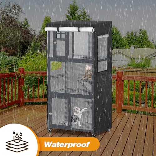 Catio Cover, 37.5" L x 27" W x 74.5" H Waterproof Cover for Outdoor Cat Enclosure, 420D Cat Cage Cover for PawHut Wooden Catios, Black (Catio Not Included) - size: 37.5"L x 27.0"W x 74.5"H