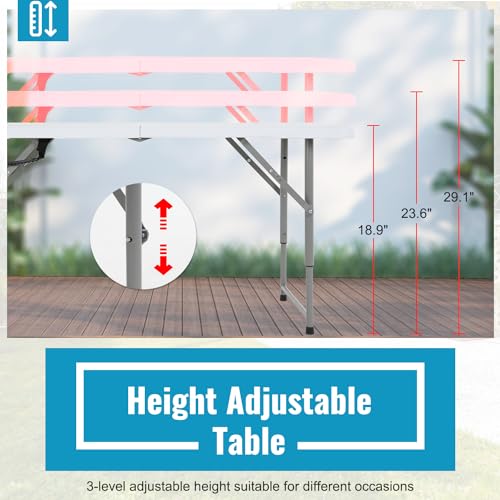 PayLessHere | 4FT Folding Table | Portable Plastic Table with Carry Handle | Waterproof & Foldable Table Design | Steel Frame with Lock | White | for Events, Camping, Indoor & Outdoor Use - color: White, size: 4 FT