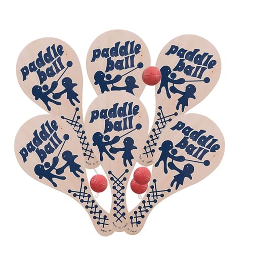 The Dreidel Company 12-Pack, 9.25 Inch Paddle Ball, Wooden Paddle Ball with String, Party Favor, Indoor and Outdoor Toy,