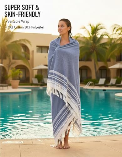 Yongoes Oversized Turkish Beach Towel Blanket Cotton Giant XL Sandproof Towels Huge Linen XXL Extra Large Big Throw Quilt Blankets for Adults Cloud Travel Camping Glamping Accessories Essentials - color: Blue, size: Extra Large 82"x88"（208x224cm）