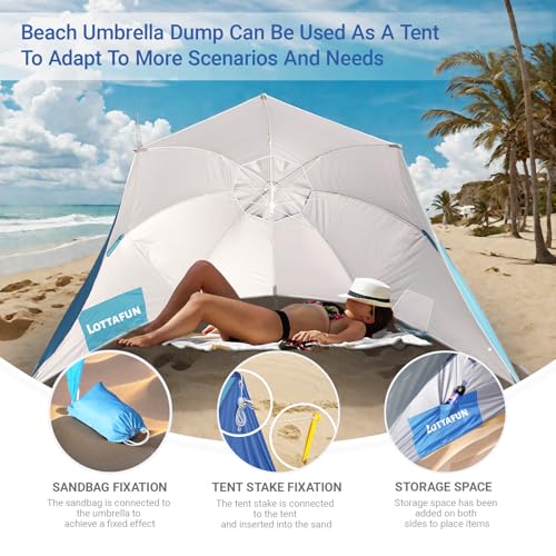 LOTTAFUN Beach Shelter Umbrella Premiere UPF 50+ Umbrella Shelter for Sun and Rain Protection for Adult (10-Foot,Blue Stripe) - color: Blue Wave Stripe