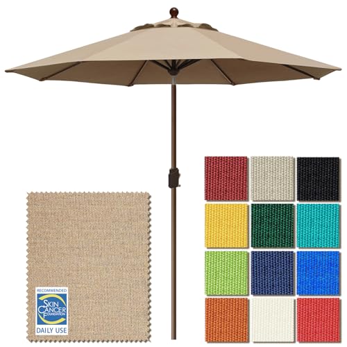 EliteShade USA 10-Year-Non-Fading 9Ft Market Patio Umbrella, UPF 50+ UV Protection Performance Sun Umbrella, Heavy Duty Commercial Grade Outdoor Table Umbrella with Crank & Tilt, Windproof Vented Top for Garden, Pool, Deck and Outdoor Playsets,Heather Bei