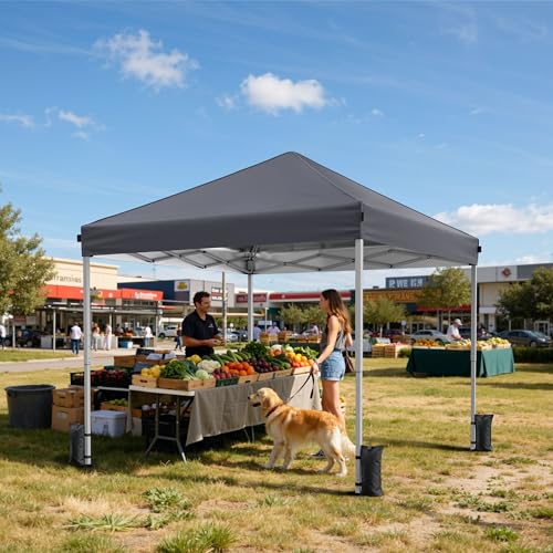 Driftalia 10x10 Pop Up Canopy Tent, Instant Setup Portable Canopy with Carry Bag, 4 Sandbags and 8 Stakes for Outdoor Events, Parties & Camping - Dark Grey - color: Dark Grey